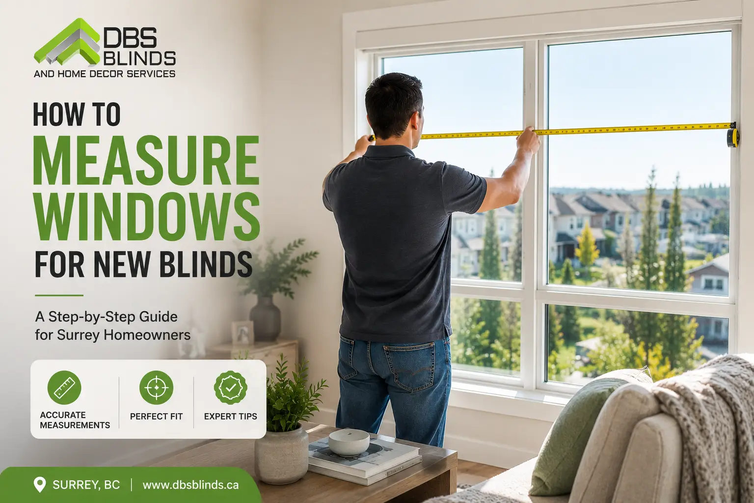 how to measure windows for blinds, custom blinds Surrey, window blinds Surrey BC, measuring blinds guide, inside mount blinds measurement, outside mount blinds measurement, DBS Blinds Surrey, zebra blinds Surrey, roller blinds Surrey, window coverings Sur